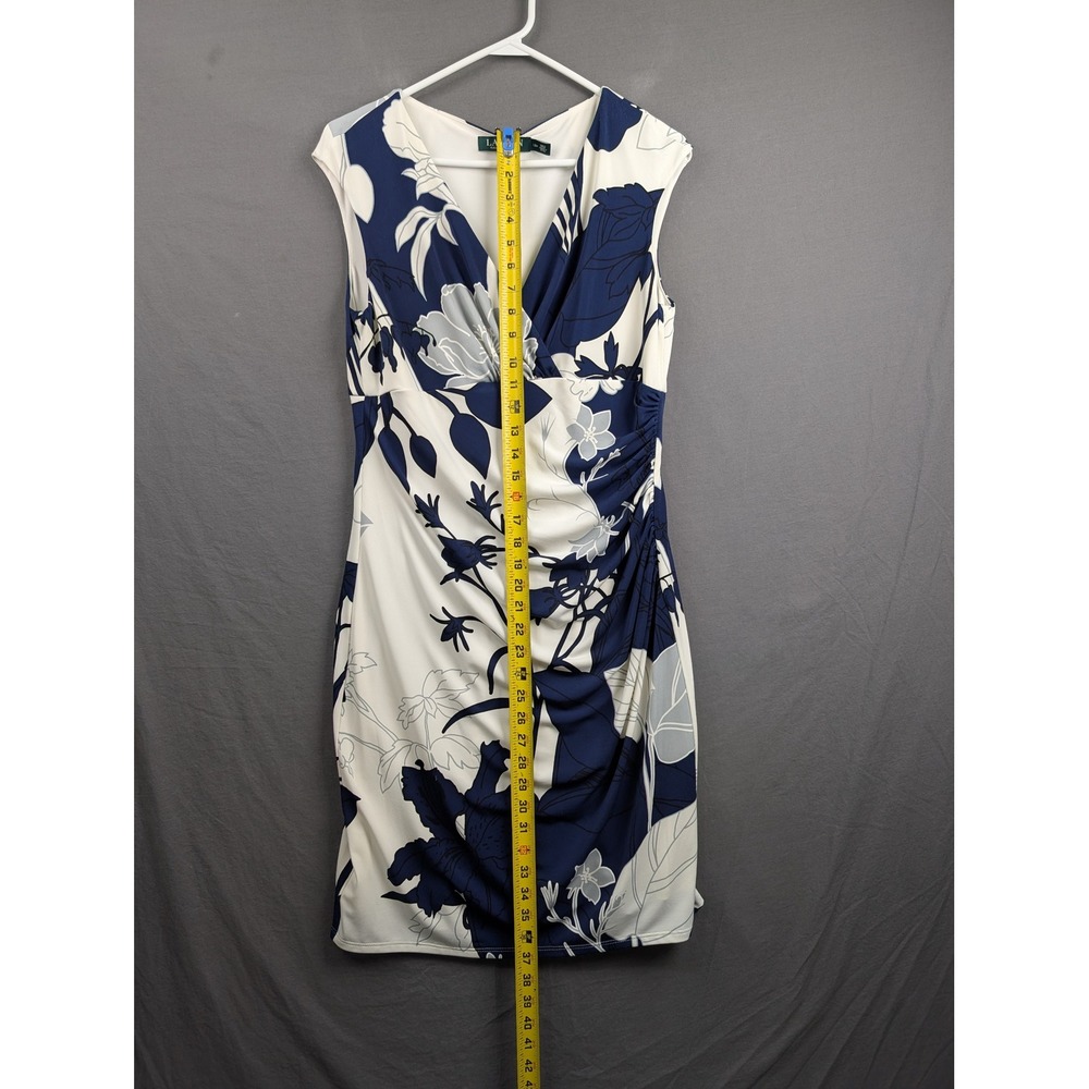 Lauren Ralph Lauren Blue White Floral Ruched Sheath Dress 12P